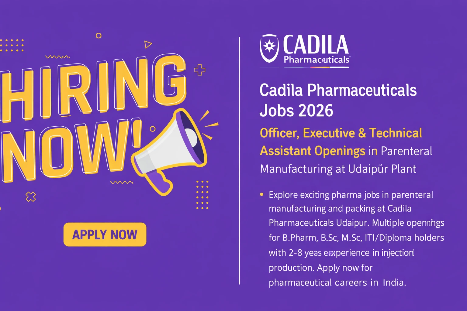 Cadila Pharmaceuticals Jobs 2026: Officer, Executive & Technical Assistant Openings