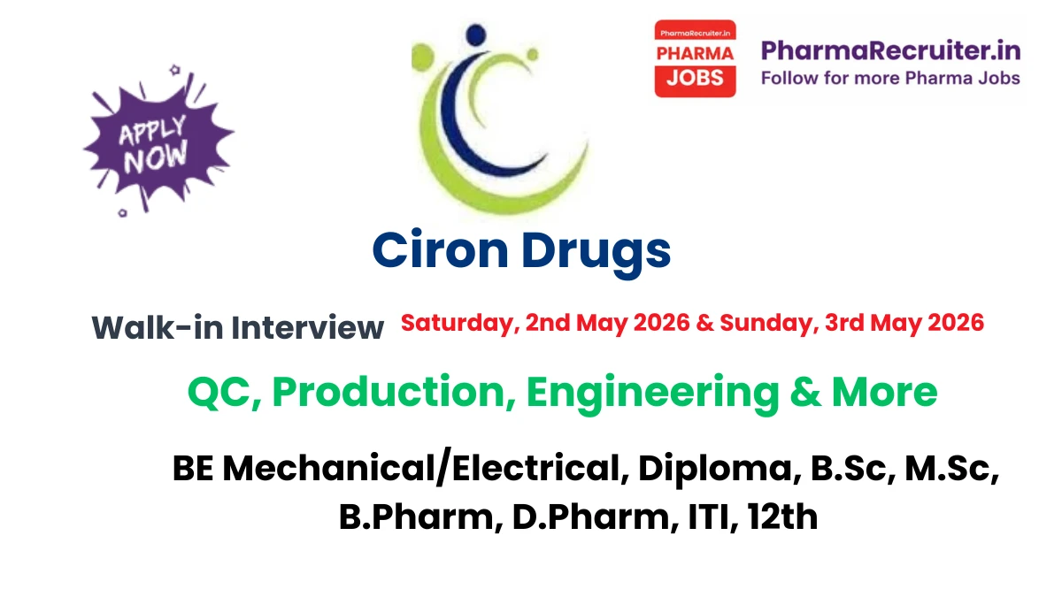 Ciron Drugs Walk-in Drive 2026 | Pharma Jobs