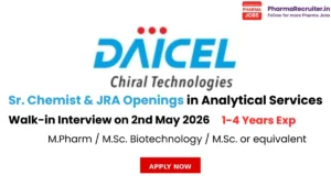 Sr. Chemist & JRA Openings in Analytical Services