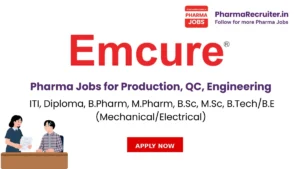 ITI, Diploma, B.Pharm, M.Pharm, B.Sc, M.Sc, B.Tech/B.E (Mechanical/Electrical)