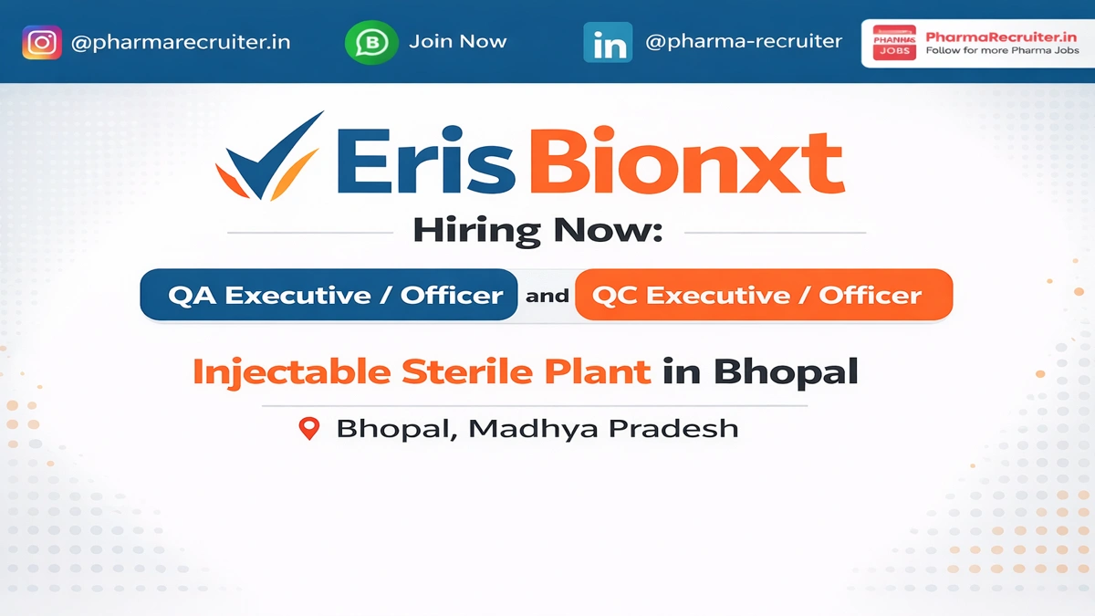 Eris Bionxt Hiring QA Executive/Officer and QC Executive/Officer