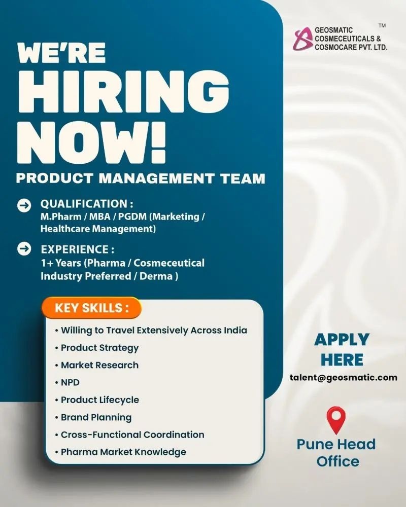 Product Management Pharma Jobs at Geosmatic Cosmeceuticals & Cosmocare Pvt. Ltd.
