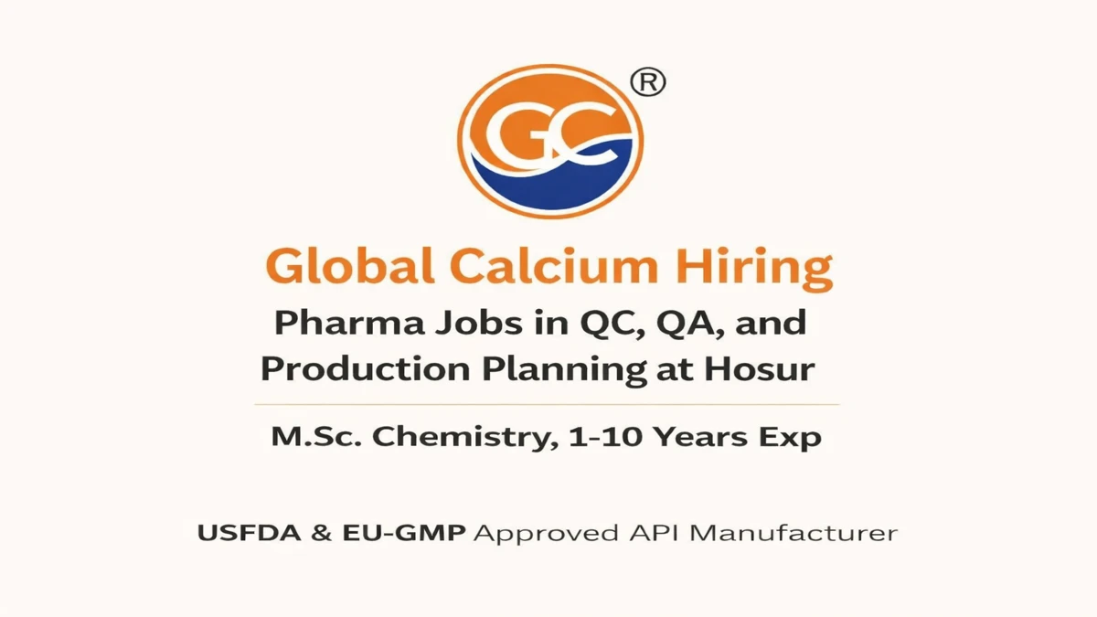 Global Calcium Hiring: Pharma Jobs in QC, QA, and Production Planning at Hosur (2026)
