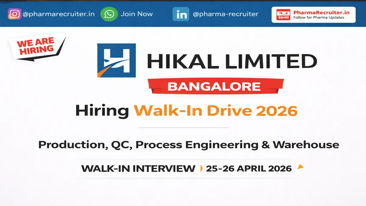 Hikal Limited Walk-in Interview 2026