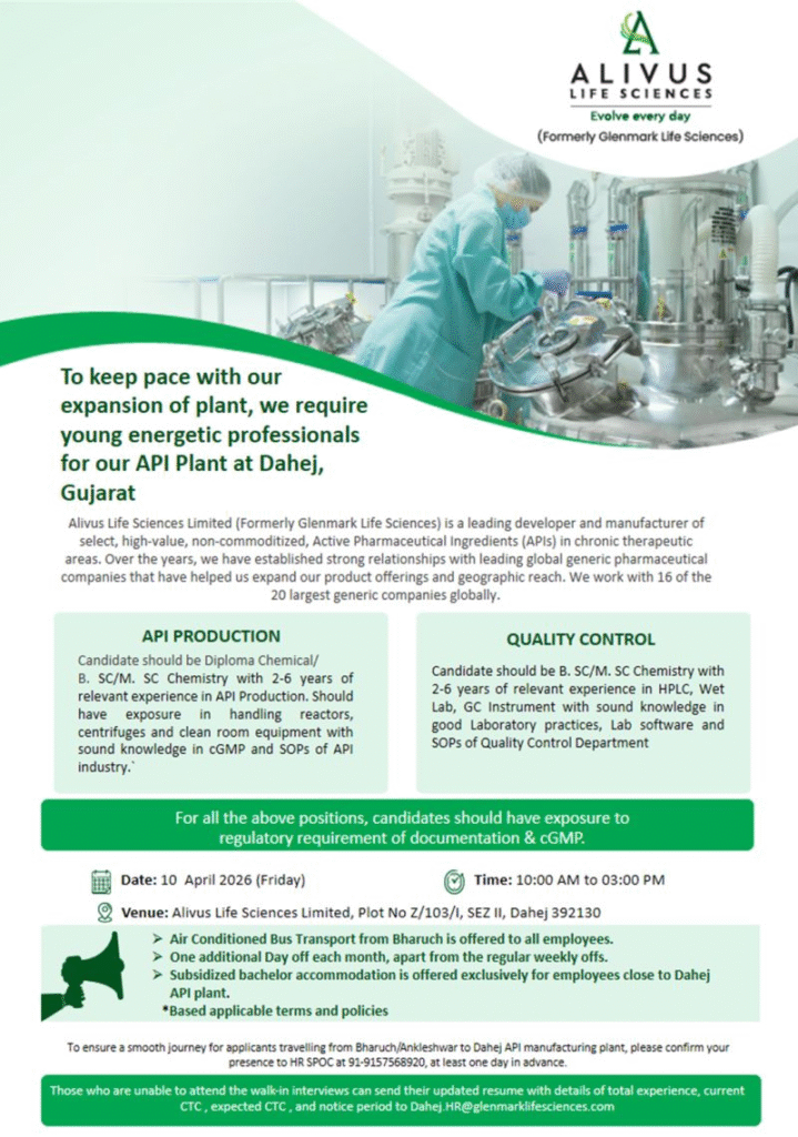 Alivus Life Sciences Walk-in Interview on 10th April 2026