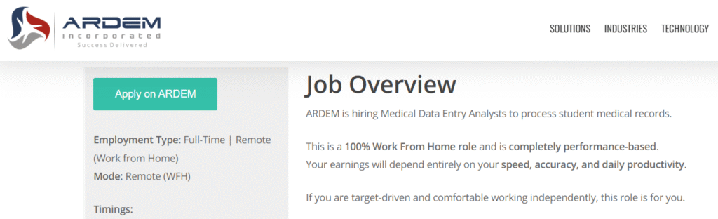 ARDEM Hiring Freshers for Medical Data Entry Analyst Job
