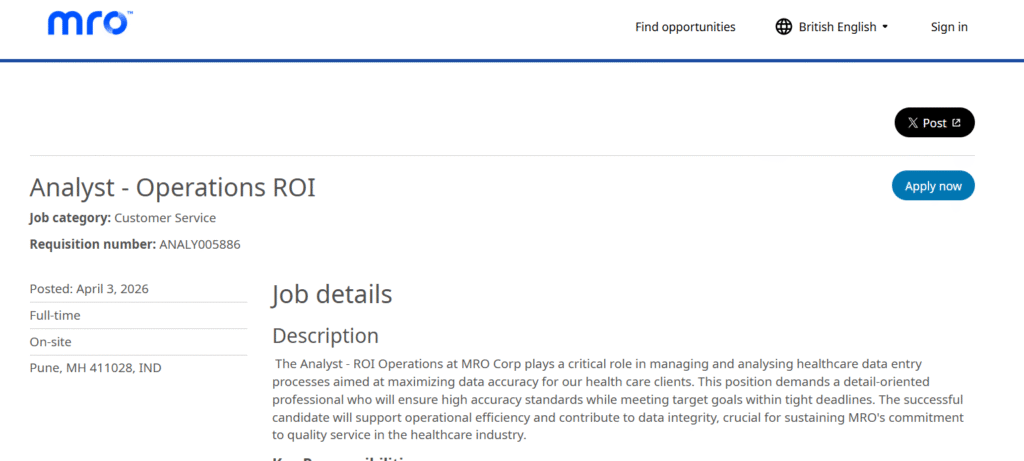 MRO Corp Hiring Analyst - Operations ROI