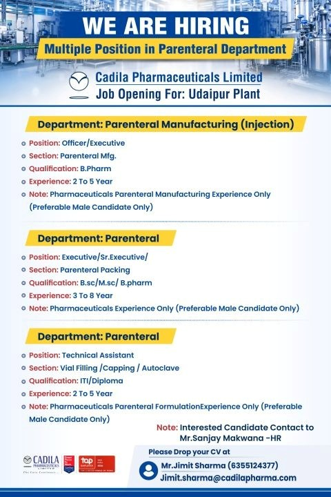 Cadila Pharmaceuticals Jobs 2026: Officer, Executive & Technical Assistant Openings