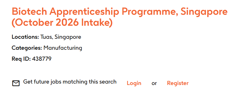 GSK Biotech Apprenticeship Programme Singapore October 2026