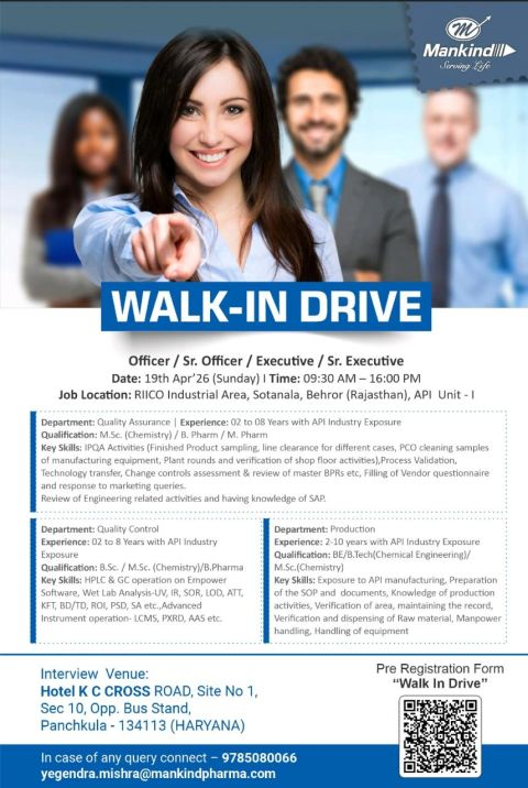 Mankind Pharma - Job Openings for QA, QC & Production Jobs