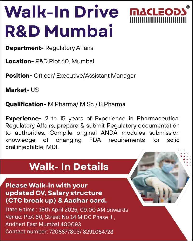 Macleods Pharmaceuticals Walk-in Drive 2026