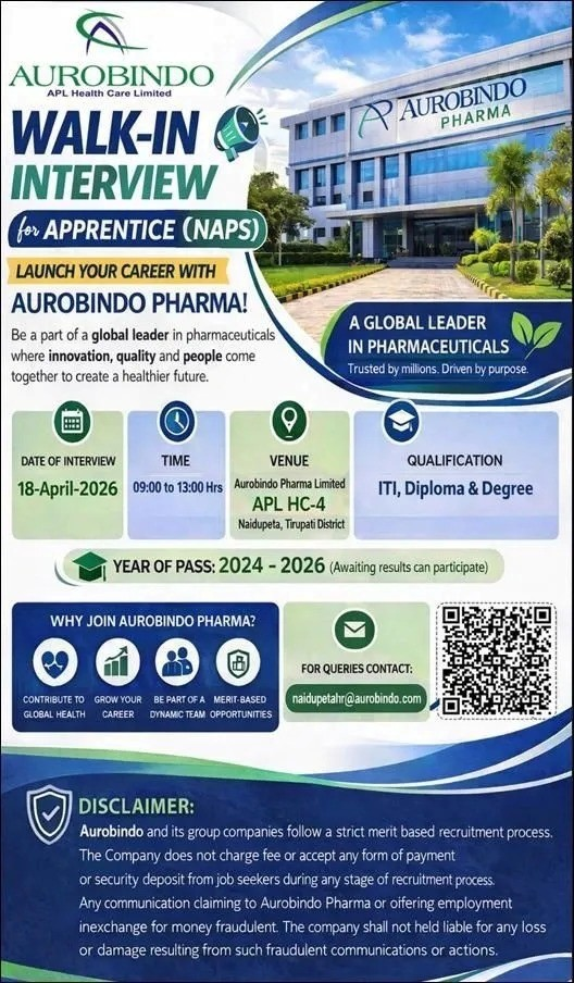 Aurobindo Pharma Walk-in Interview 2026