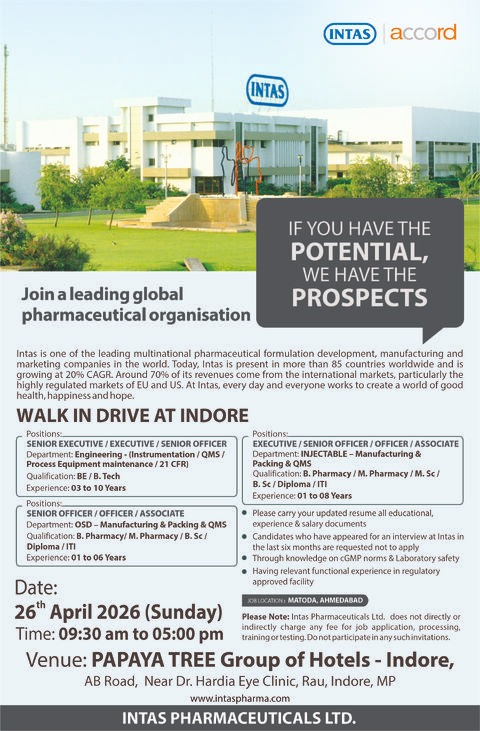 Intas Hiring