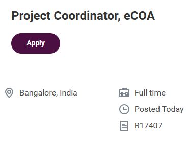 Apply now for this exciting Project Coordinator, eCOA role in Bangalore.