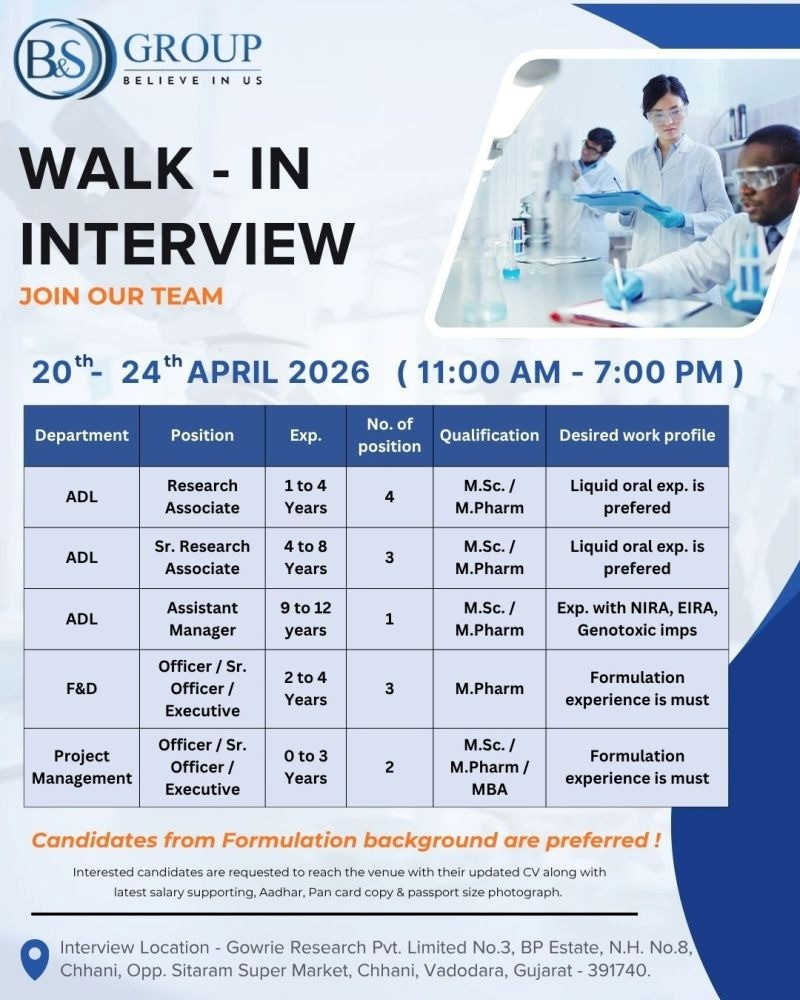 Exciting pharma jobs and walk-in interview opportunities are open at Gowrie Research Pvt. Ltd. in Vadodara.