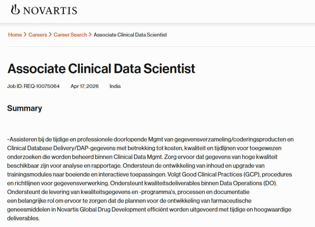 Novartis Hiring Associate Clinical Data Scientist