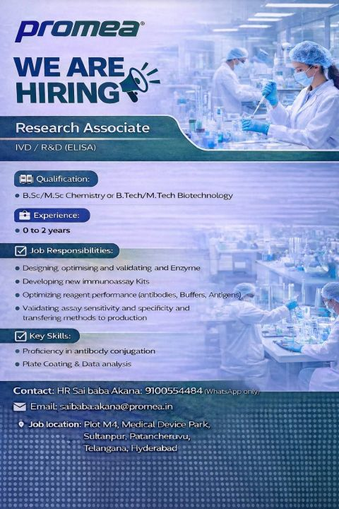 Promea Therapeutics Hiring Research Associate IVD / R&D (ELISA)