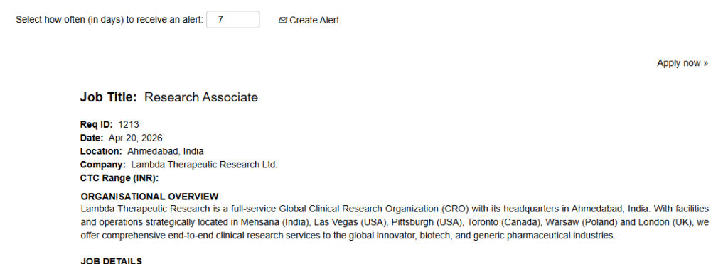 Research Associate opportunity in Bioanalytical Operations at Lambda Therapeutic Research, Ahmedabad. Ideal for M.Pharm/B.Pharm/M.Sc. professionals with 2-3 years experience.