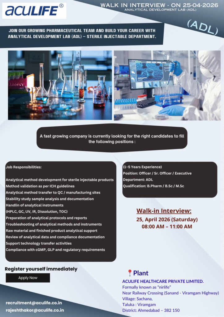 AcuLIFE Healthcare Walk-in Interview on 25 April 2026