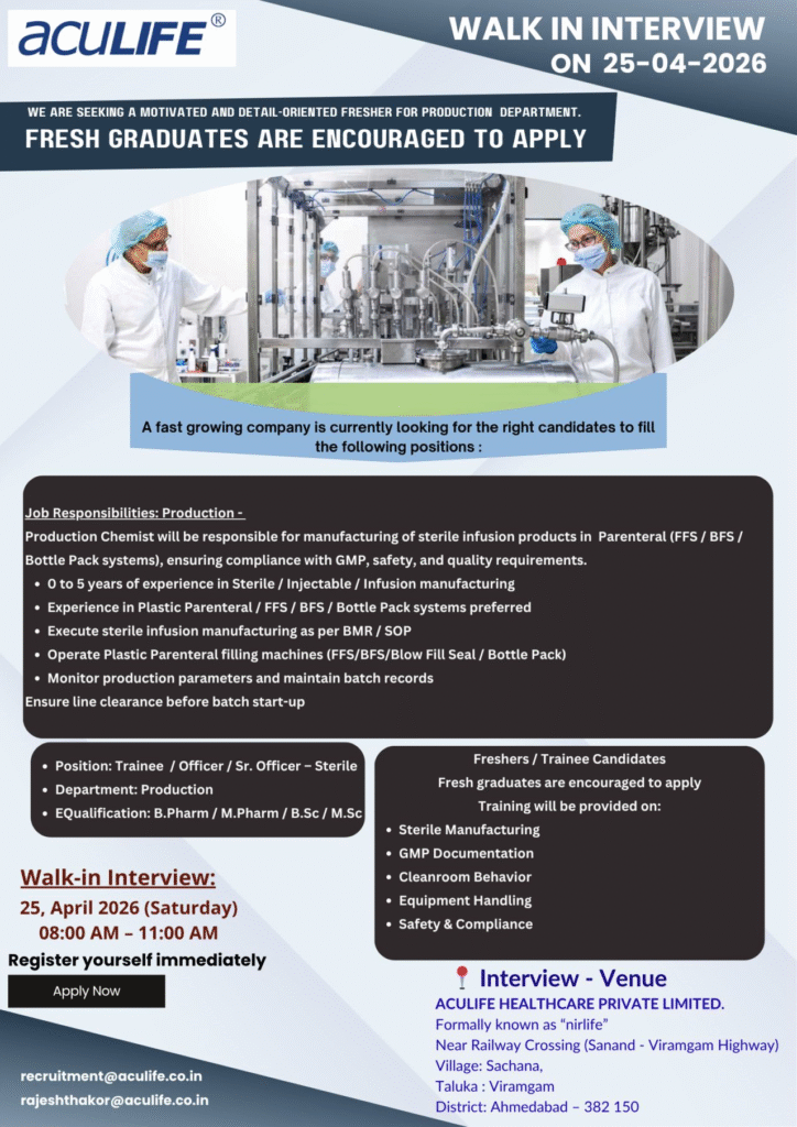 AcuLIFE Healthcare Walk-in Interview on 25 April 2026