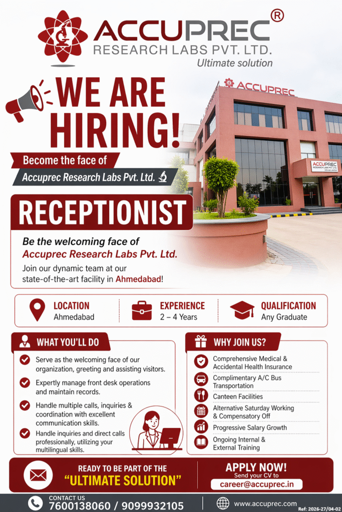 Accuprec Research Labs Hiring Receptionist
