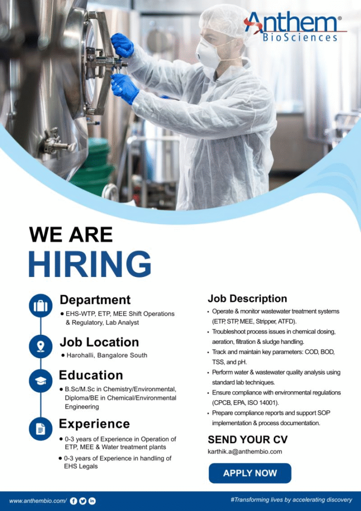 Anthem BioSciences Hiring EHS Professionals – Freshers & Experienced Jobs in Bangalore (Harohalli)