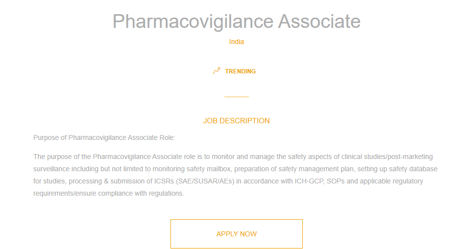 Pharmacovigilance Associate Job in India