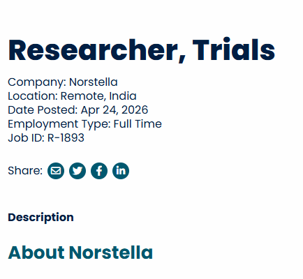 Norstella is hiring for clinical trials researcher roles offering remote work and strong career growth opportunities.