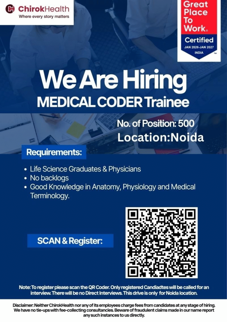 Chirok Health Hiring 500 Medical Coder Trainees in Noida