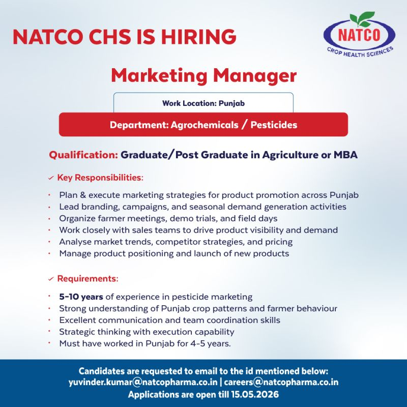 Marketing Manager – Agrochemicals / Pesticides at NATCO