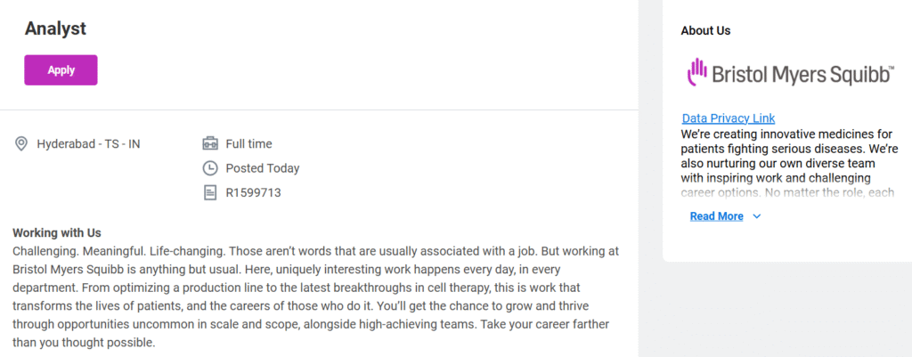 Bristol Myers Squibb Hiring Analyst – Forecasting & Analytics