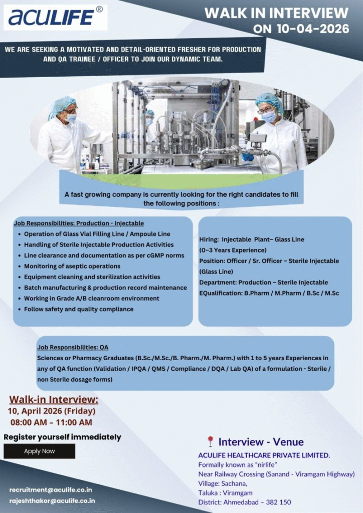 Aculife Healthcare Walk-in Interview 2026