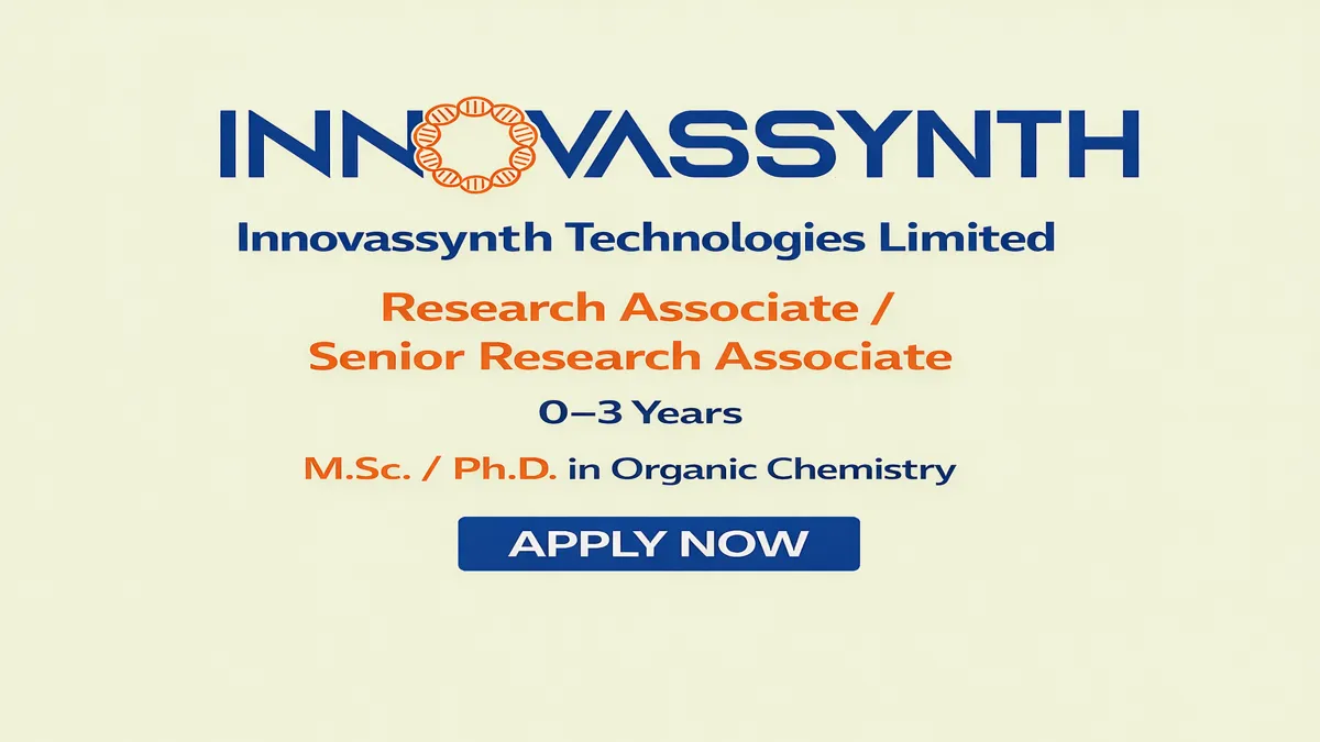 Innovassynth Technologies for a walk-in interview on 25th April 2026. Discover rewarding opportunities in organic synthesis and process development.