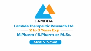 Research Associate Job in Bioanalytical Operations at Lambda Therapeutic