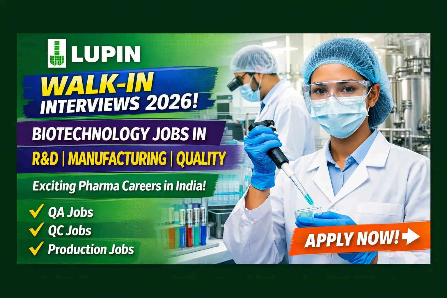 Lupin Walk-in Interviews 2026: Biotechnology Jobs in R&D