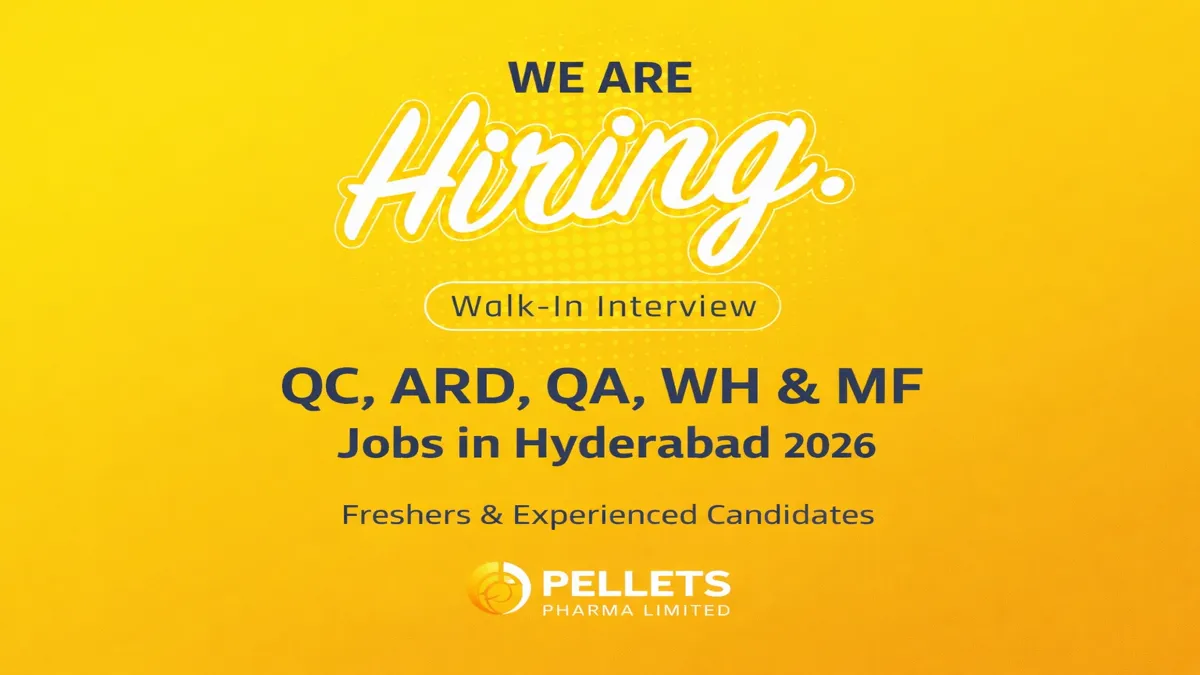 Pellets Pharma Limited is hiring for multiple pharma jobs in Quality Control, Analytical R&D, Quality Assurance, Warehouse, and Manufacturing