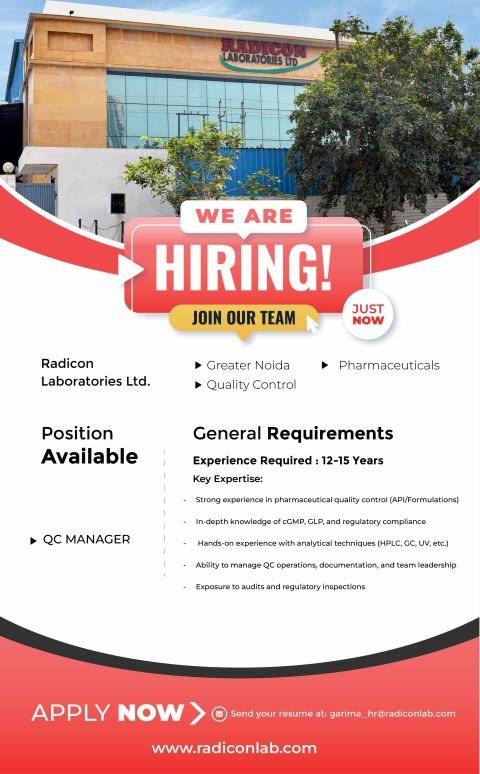 QC Manager Job at Radicon Laboratories Ltd | Pharma QC Jobs in India