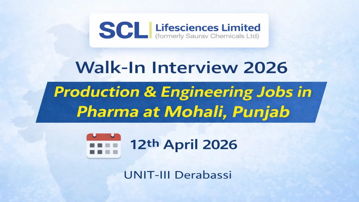 SCL Lifesciences Limited Walk-In Interview 2026
