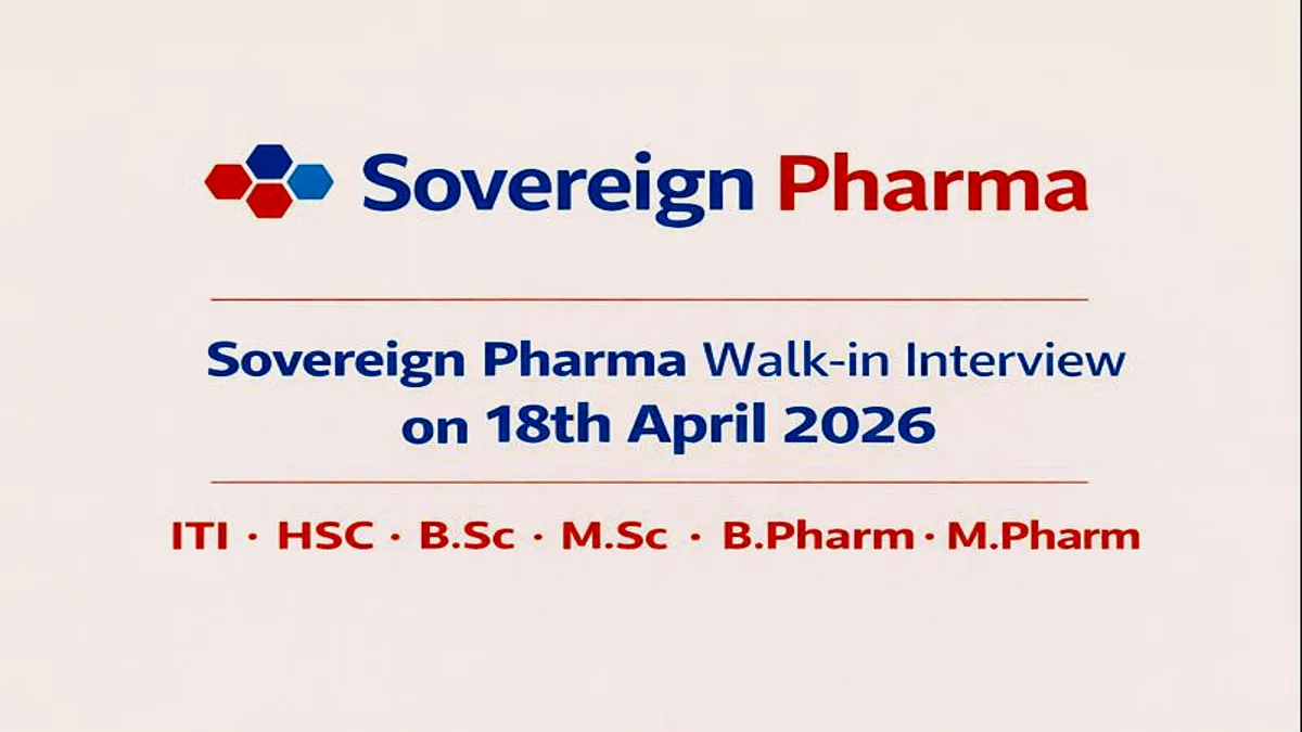 Exciting pharma jobs alert! Sovereign Pharma Pvt. Ltd. (Dadachanji Group) is conducting a walk-in interview on 18th April 2026 for multiple positions