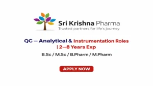 t Sri Krishna Pharma for Production API and QC jobs in Hyderabad. Join a trusted API manufacturer with 2–8 years experience required.
