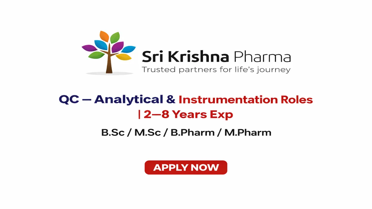 t Sri Krishna Pharma for Production API and QC jobs in Hyderabad. Join a trusted API manufacturer with 2–8 years experience required.
