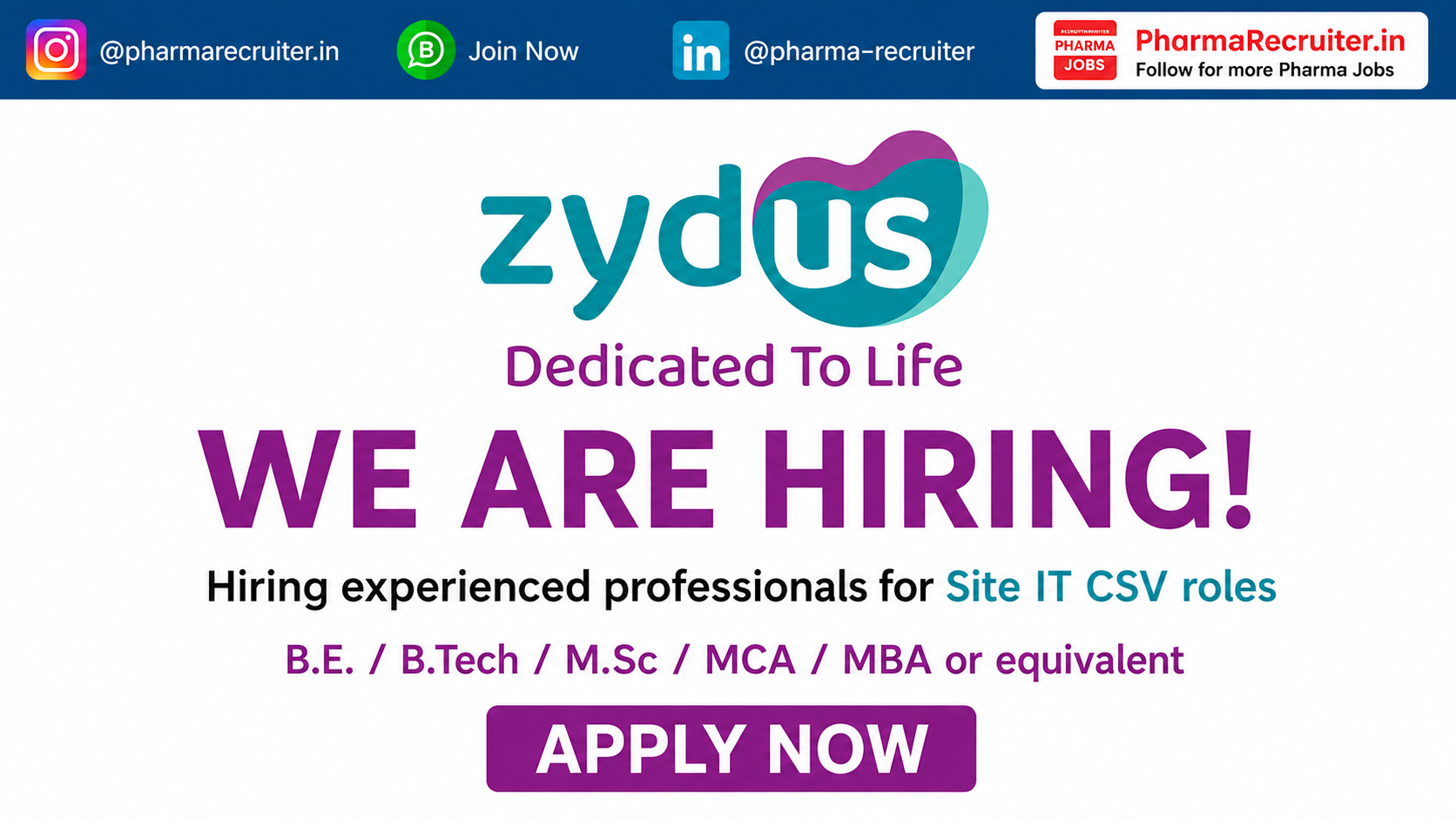 B.E. / B.Tech / M.Sc / MCA / MBA or equivalent