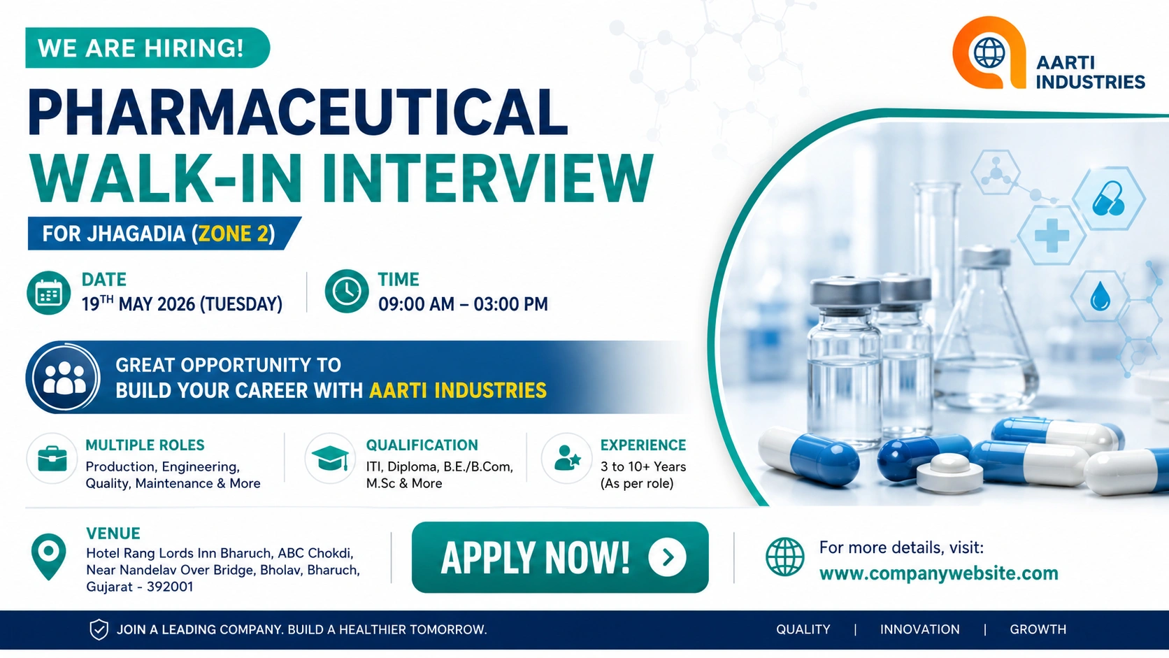 Aarti Industries Walk-In Interview for Chemical, Mechanical, Electrical & Quality Roles in Gujarat on 19th May 2026 (Tuesday)
