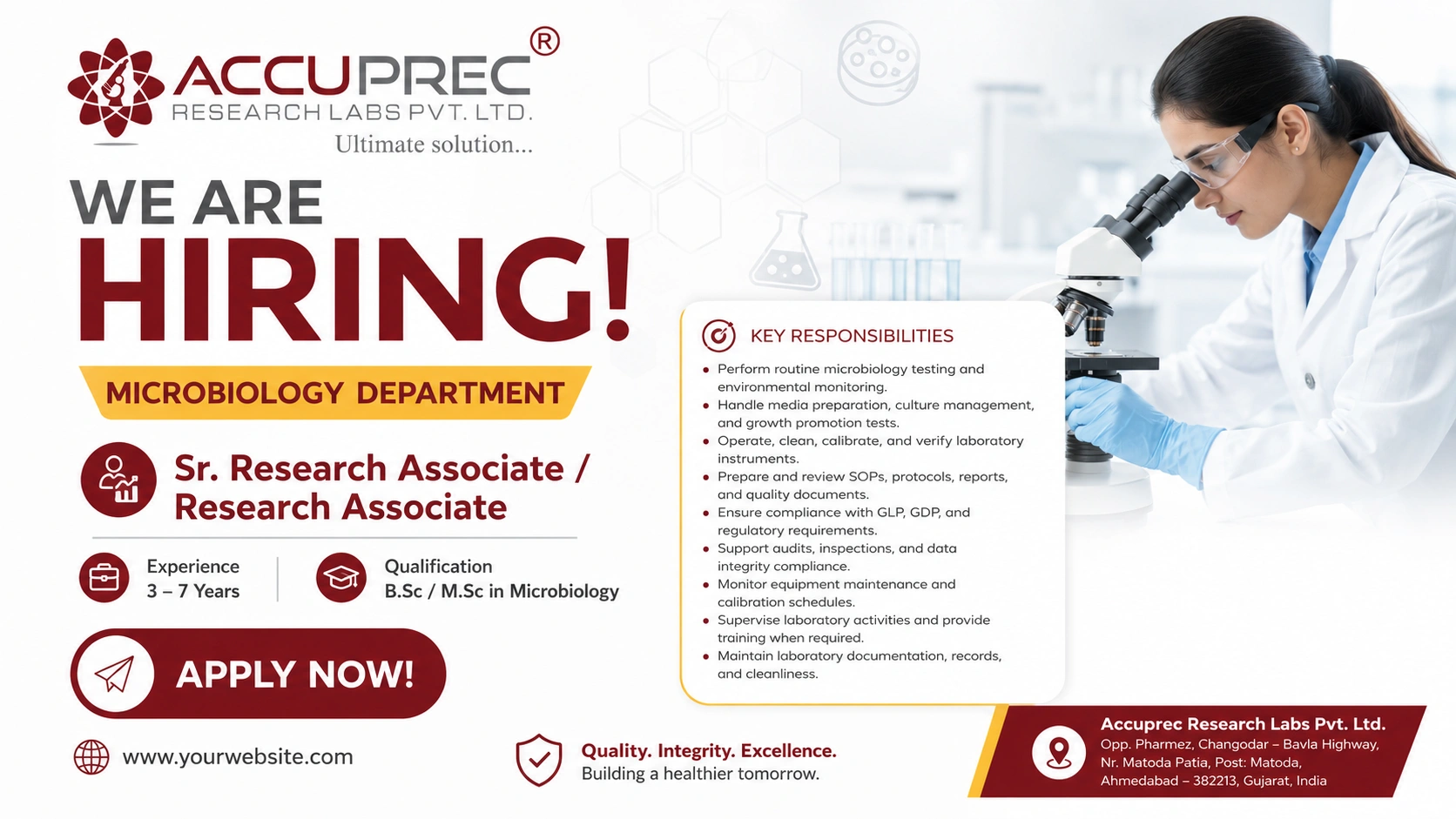 Accuprec Research Labs Hiring Microbiology Professionals | Pharma Jobs in Ahmedabad
