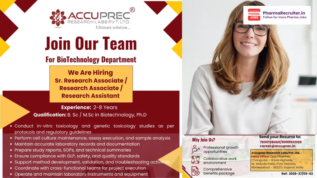 Accuprec Research Labs Walk-in - Job Openings for Biotechnology Department