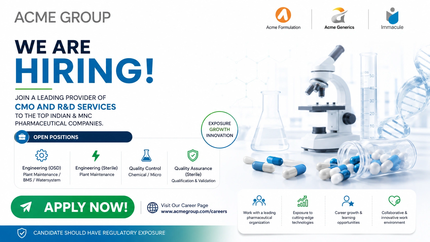 ACME Group Pharma Jobs: QA, QC & Engineering Openings in Baddi and Nalagarh