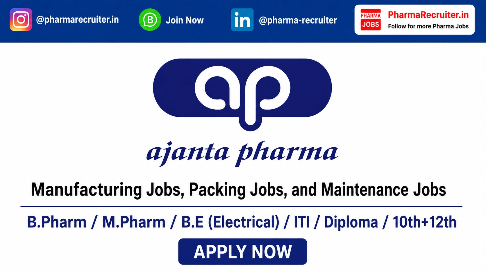 B.Pharm / M.Pharm / B.E (Electrical) / ITI / Diploma / 10th+12th