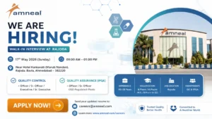 Amneal Pharmaceuticals Walk-In Interview for QC & QA (IPQA) Jobs at Rajoda, Ahmedabad on 17 May 2026 (Sunday)