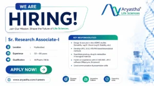 Sr. Research Associate-I Jobs at Aryastha Life Sciences – Pharma Careers in Hyderabad