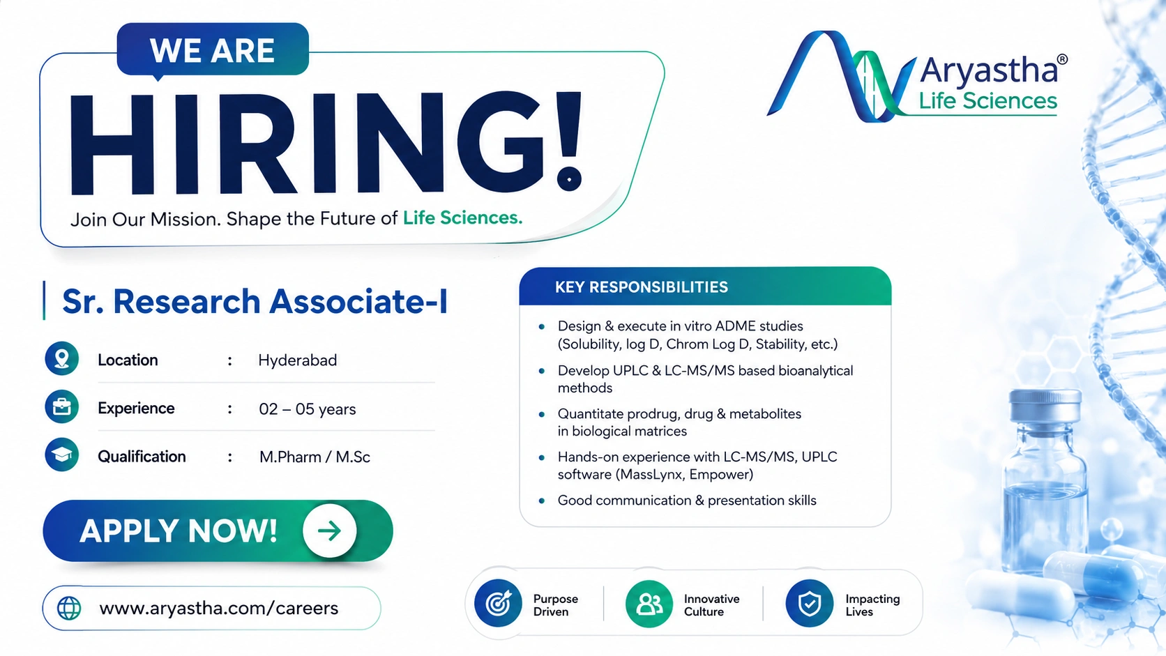 Sr. Research Associate-I Jobs at Aryastha Life Sciences – Pharma Careers in Hyderabad